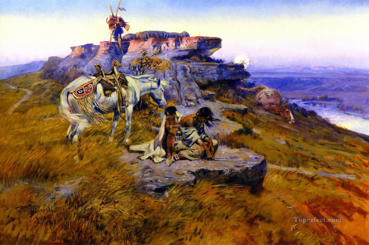 彼女の心は地面にある 1917年 チャールズ・マリオン・ラッセル アメリカ・インディアン油絵